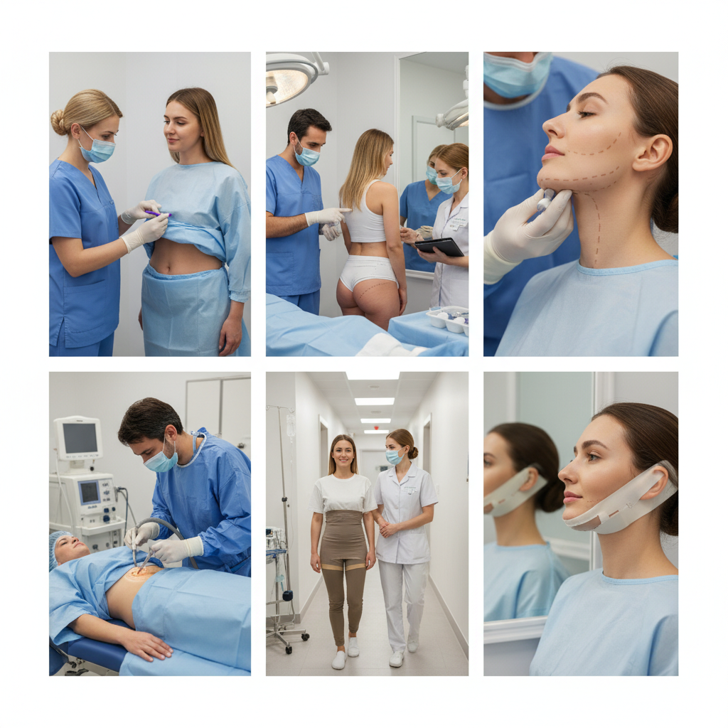 Karın, bel çevresi, basen ve gıdı gibi liposuction bölgelerini gösteren görsel